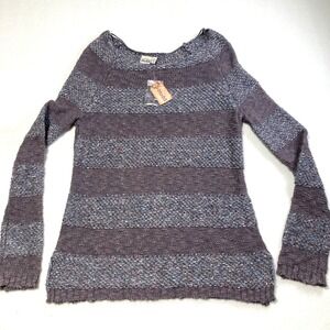 NWT MUDD Women's Pullover Sweater Size Med  Knitted Striped Grey Purple Yarn